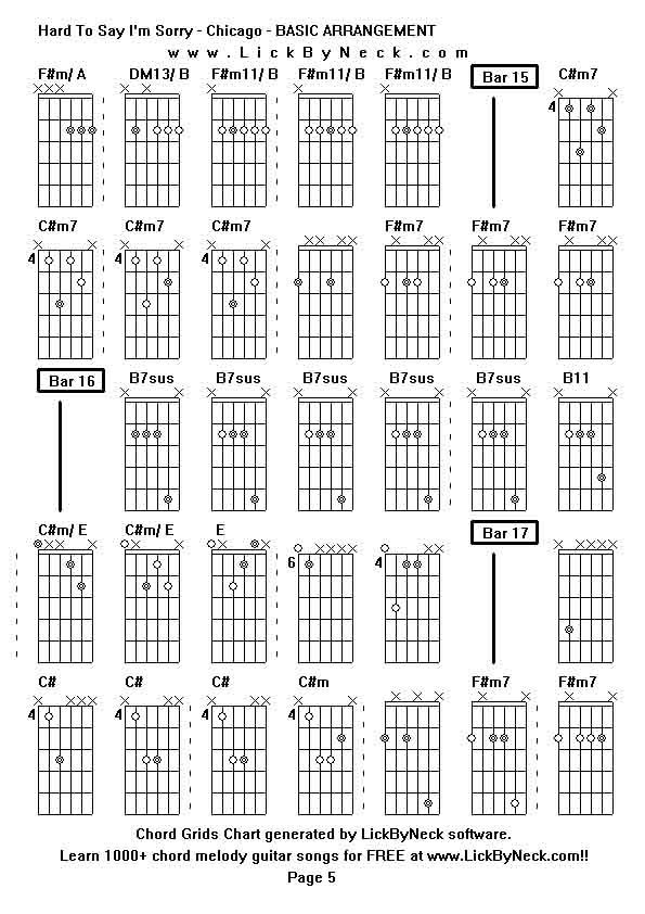 Chord Grids Chart of chord melody fingerstyle guitar song-Hard To Say I'm Sorry - Chicago - BASIC ARRANGEMENT,generated by LickByNeck software.